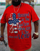 Plus Size Men's Independence DayBlessed Is The  Nation Whose God Is The Lord T-Shirt